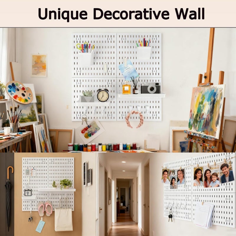 psler 4PCS Pegboard Wall Organizer White Peg Boards for Desk, Office & Gaming Setup Space-Saving Peg Board Kit with Hooks for Keys, Storage Box, Partition - Image 2